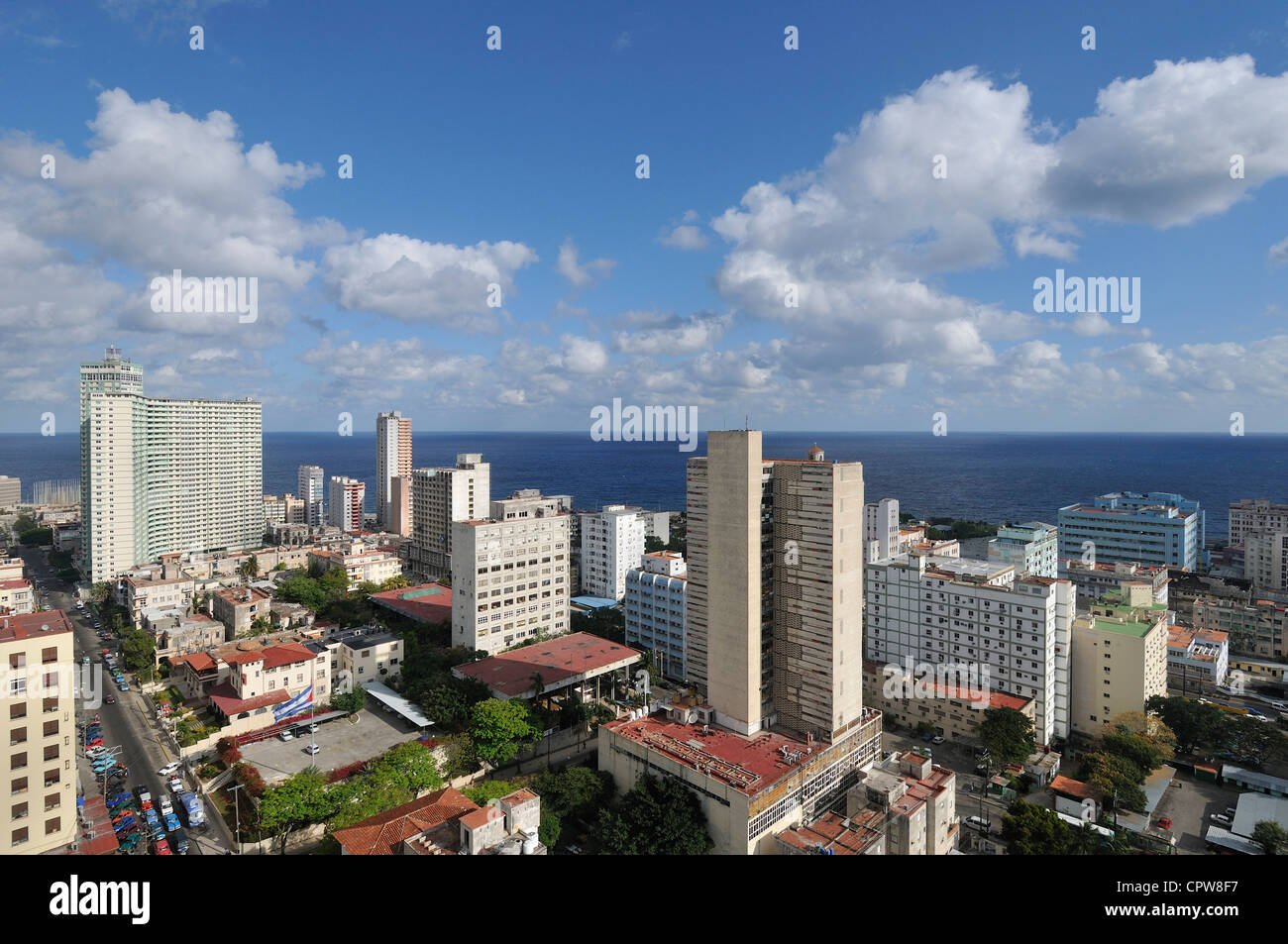 Havanna. Kuba. Blick auf Hochhäuser in El Vedado. Stockfoto