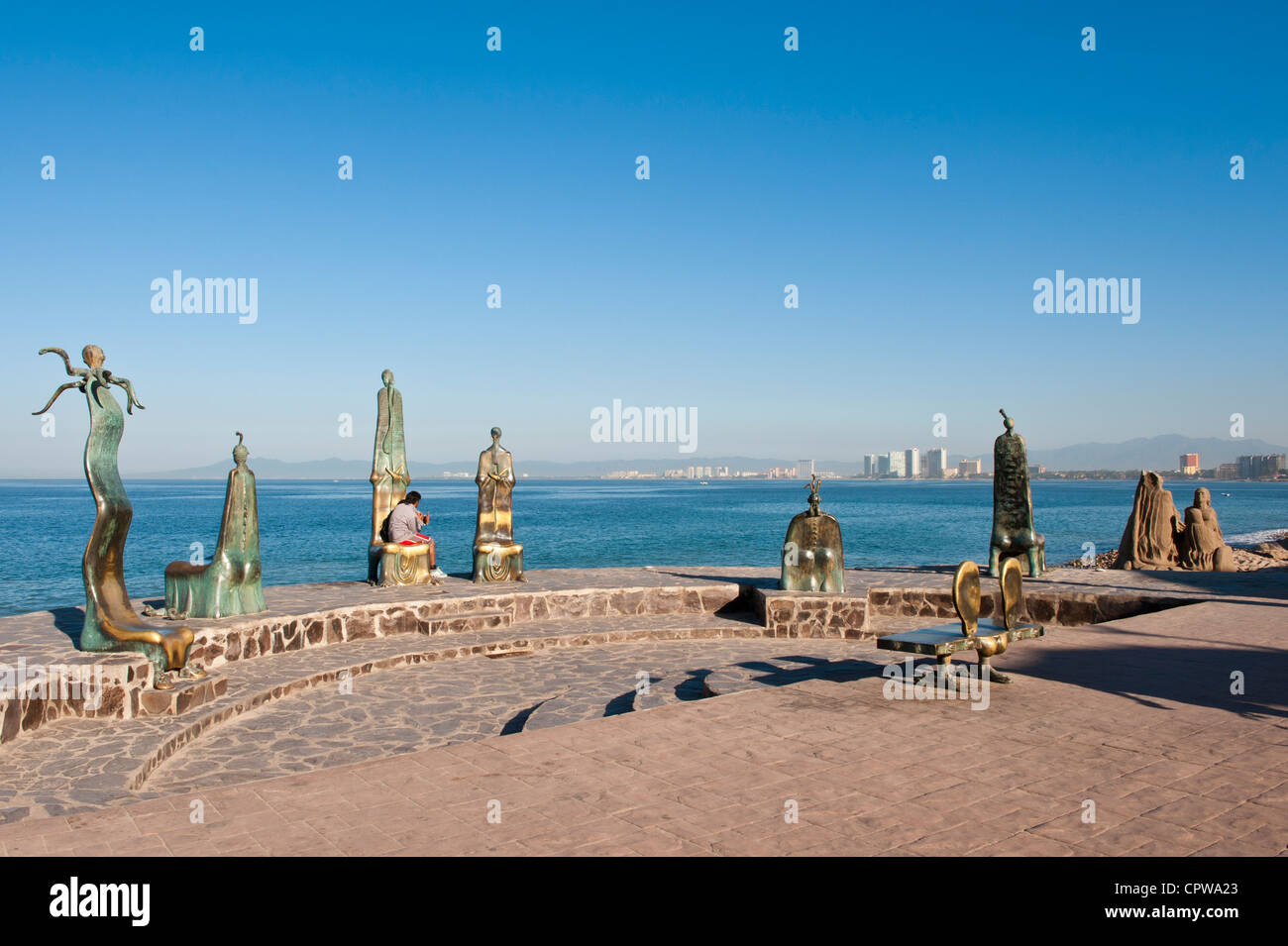 Mexiko, Puerto Vallarta. Die Rotunde des Meeres Skulptur auf dem Malecon, Playa Los Muertos, Puerto Vallarta, Mexiko. Stockfoto