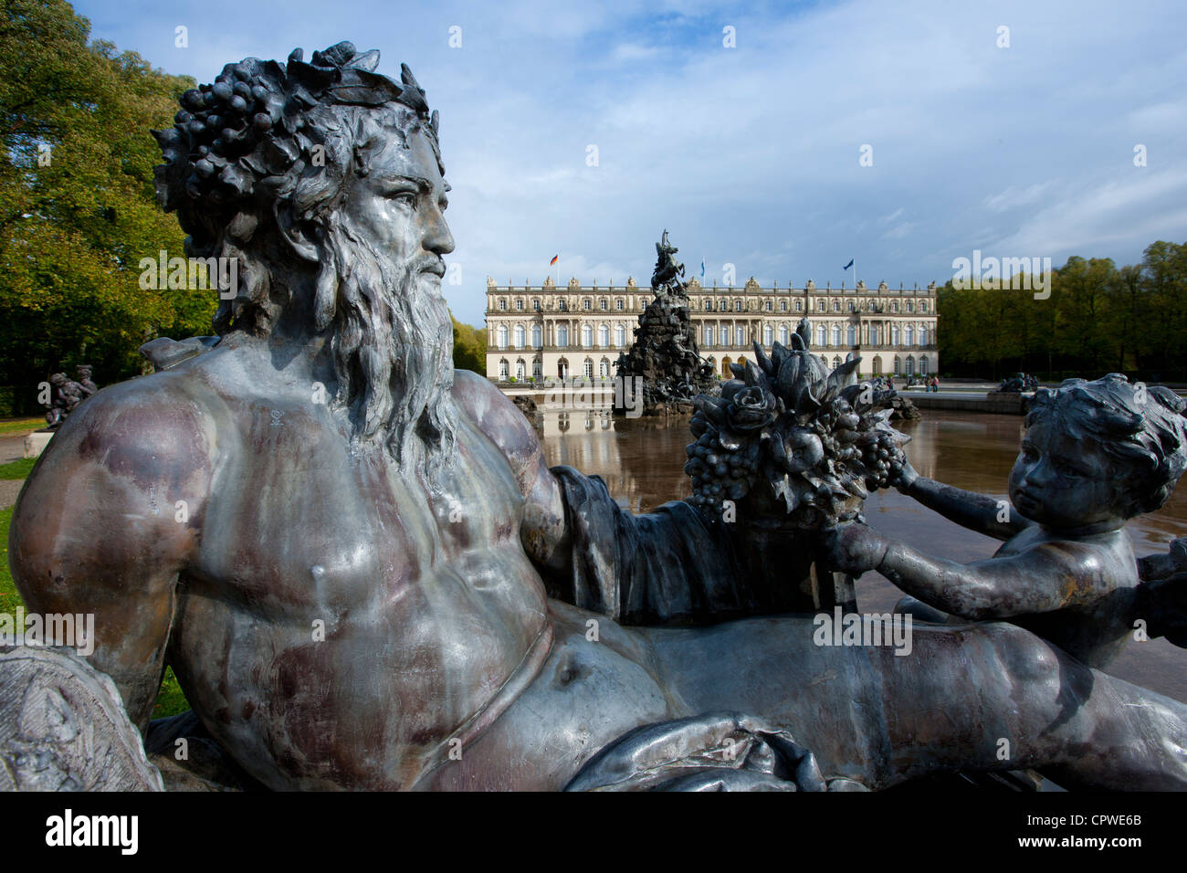 Mythologie-Figur im Konigschloss Schloss Herrenchiemsee auf der Herren Insel Insel Chiemsee See, Baden-entwickelt, Bayern, Deutschland Stockfoto