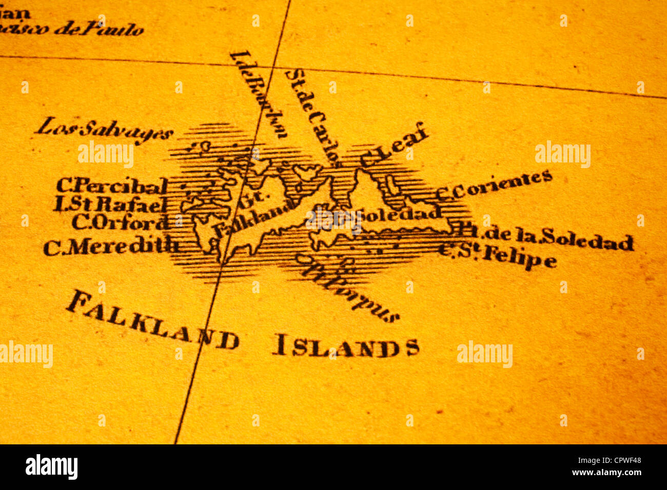 Alte Karte der Falkland-Inseln oder Malvinas. Karte ist aus dem Jahr 1817 und nicht urheberrechtlich geschützt. Stockfoto