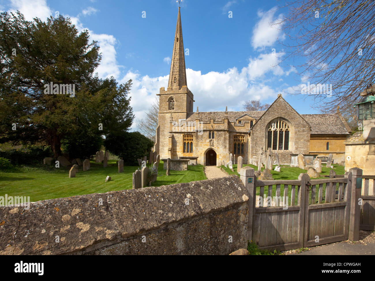 Kirche St. Michael und alle Engel, Stanton, die Cotswolds, Gloucestershire, England, UK Stockfoto
