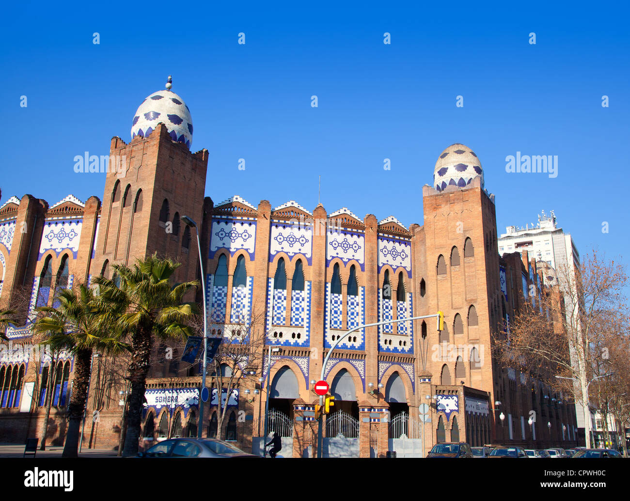 Barcelona-Stierkampfarena La Monumental byzantinischen und Mudejar maurischen Stil Gran via Stockfoto