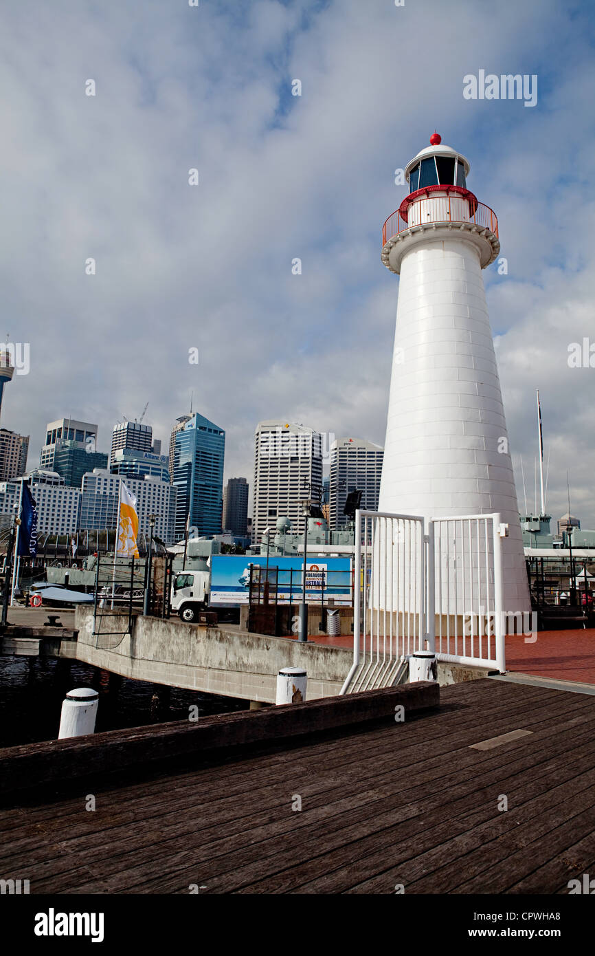 Ein Leuchtturm Blick auf Darling Harbour in Sydney Australia Stockfoto