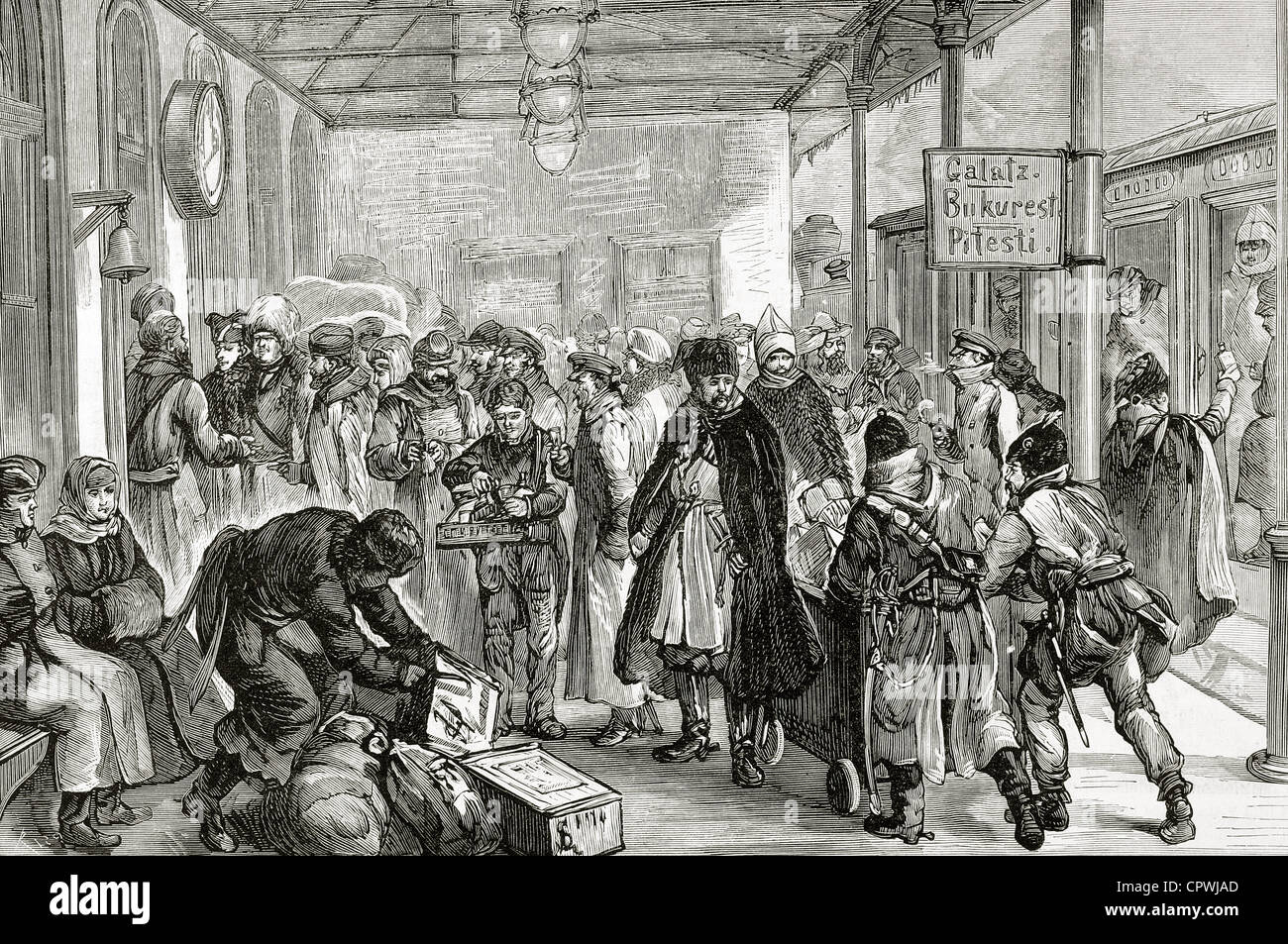 Russisch-türkischen Krieg (1877-1878). Republik Moldau. Russische Freiwillige an der Paschkanyi Station auf dem Weg in die Zeile der Donau. Stockfoto