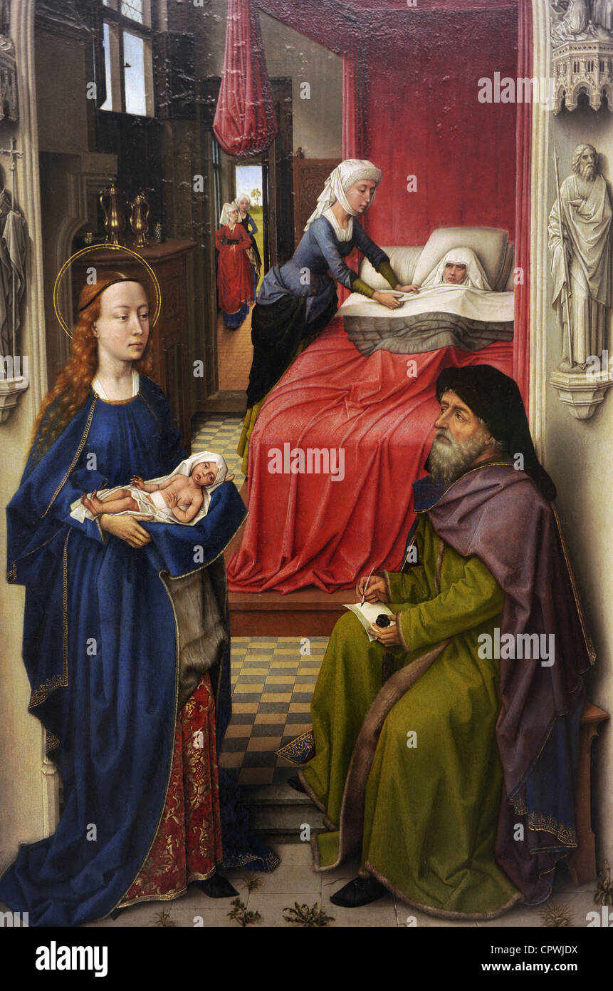 Gotische Kunst. Flandern. Rogier van der Weyden. Saint John Baptist Altarbild, 1455-1460. Die Benennung des Johannes des Täufers. Stockfoto