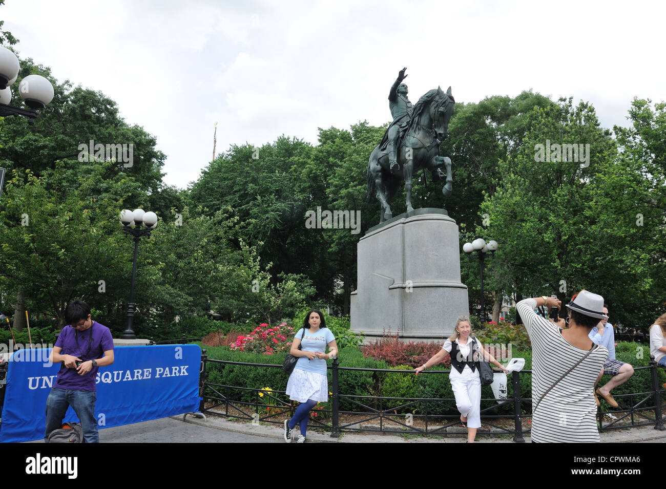 Die Reiterstatue von George Washington in Union Square Park ist der älteste Skulptur in der New York City Parks-Sammlung. Stockfoto