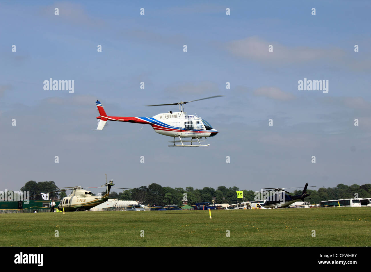 Hubschrauberlandeplätze auf Epsom Downs am Derby-Tag. Surrey England UK Stockfoto