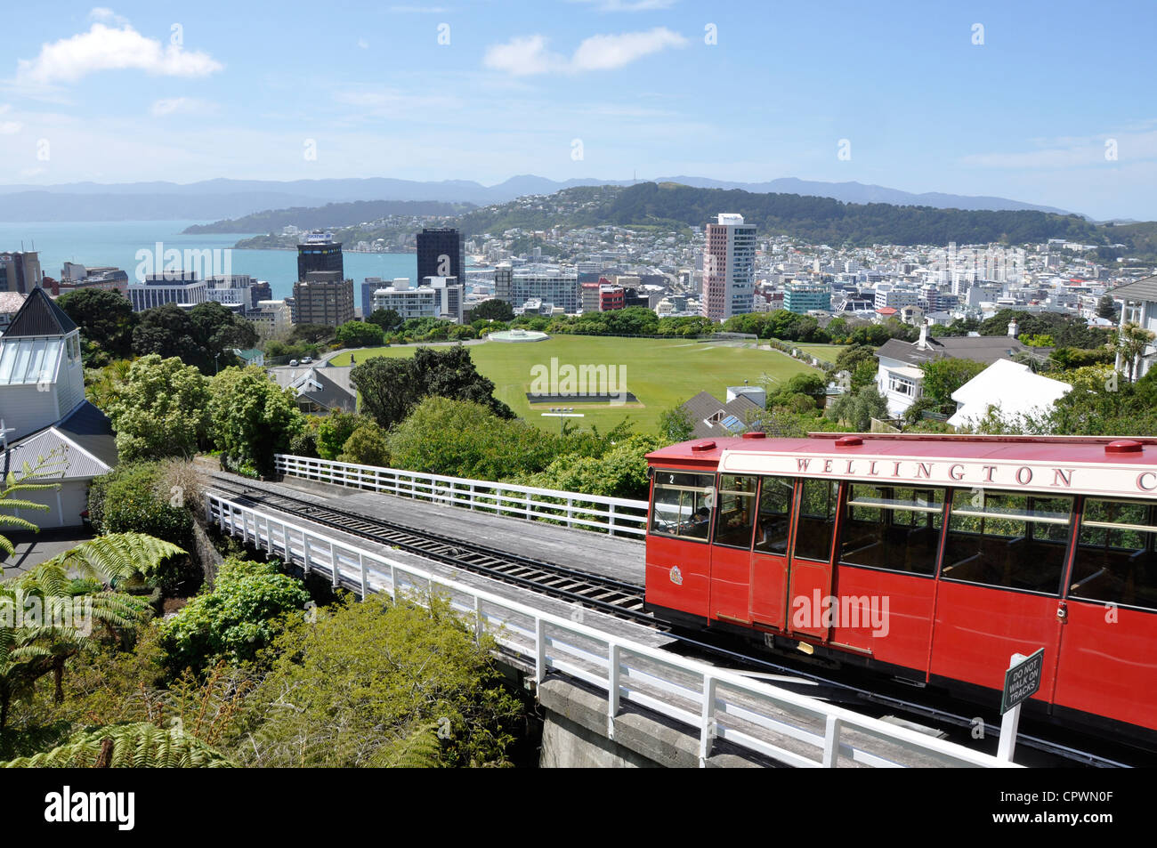 Wellington Cable Car und Aussicht auf Stadt, Neuseeland Stockfoto