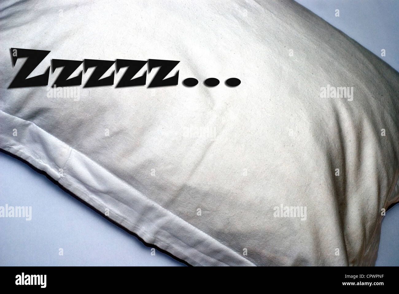 Kissen mit Schnarchen Zeichen, Foto mit verträumten Effektfilter Stockfoto