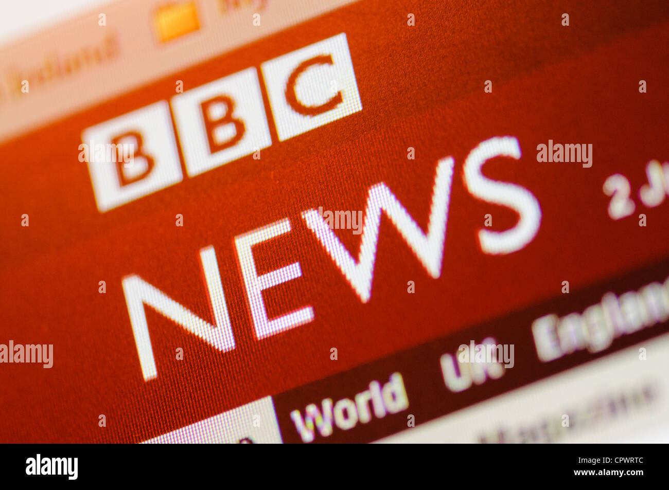 Nahaufnahme von der BBC News-Website-header Stockfoto