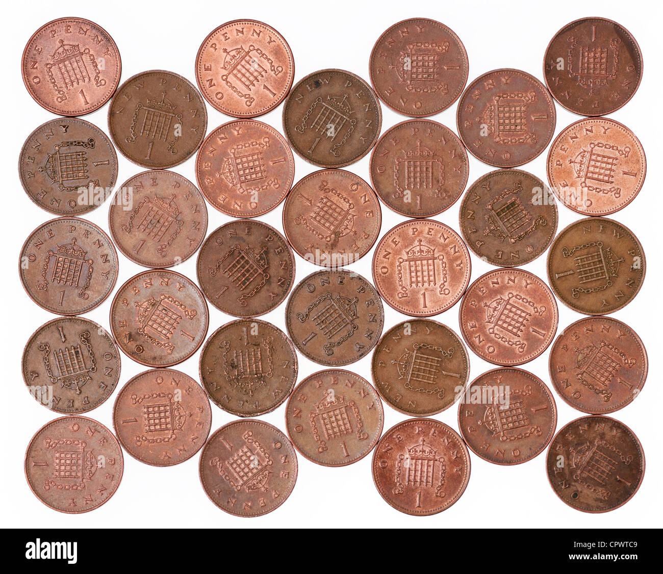 UK 1 p Münzen Stockfoto