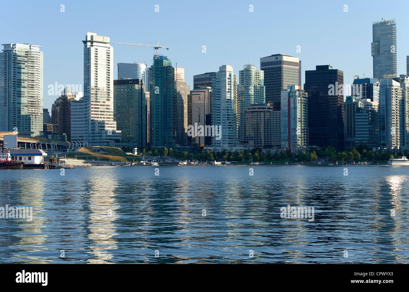 Vancouver BC Skyline und touristischen Wasserflugzeuge. Stockfoto