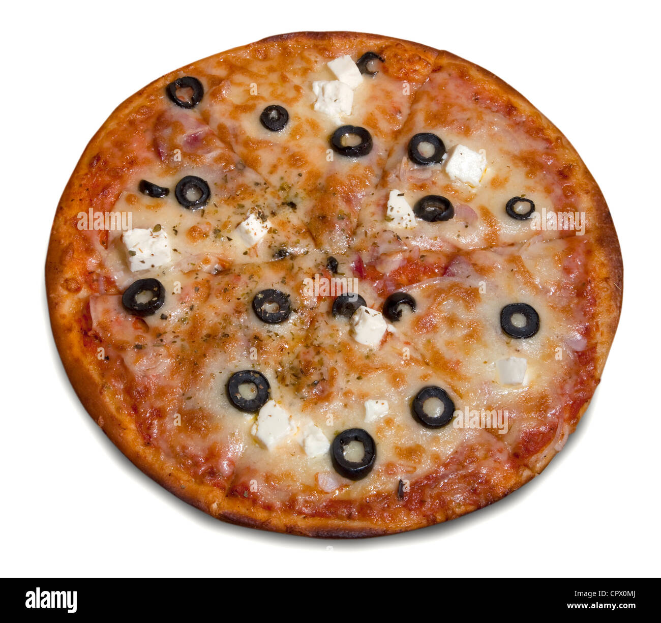 Pizza isoliert auf weißem Hintergrund Stockfoto