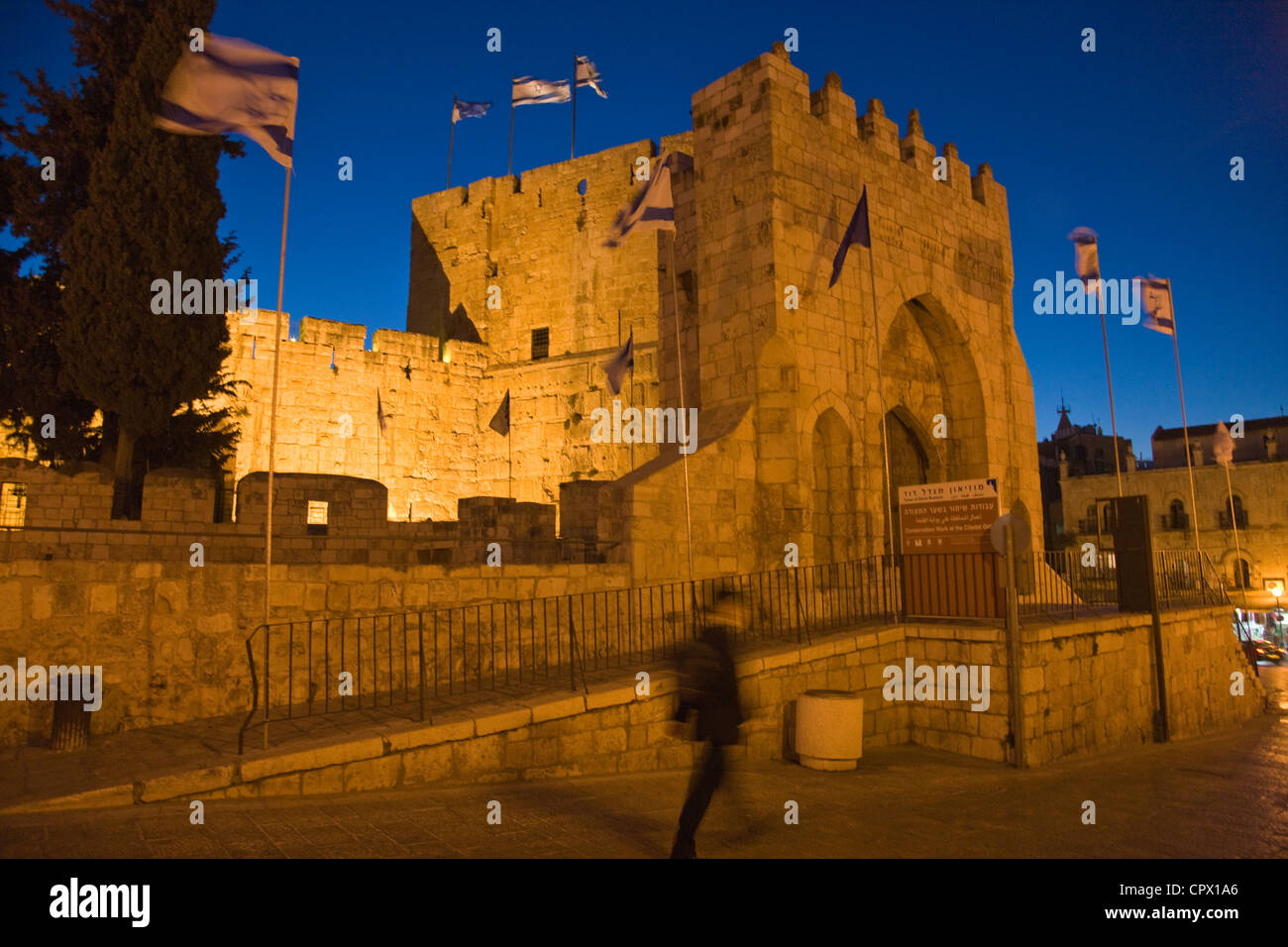 Nachtansicht des Fauxpas Tor in der Altstadt, Jerusalem, Israel Stockfoto