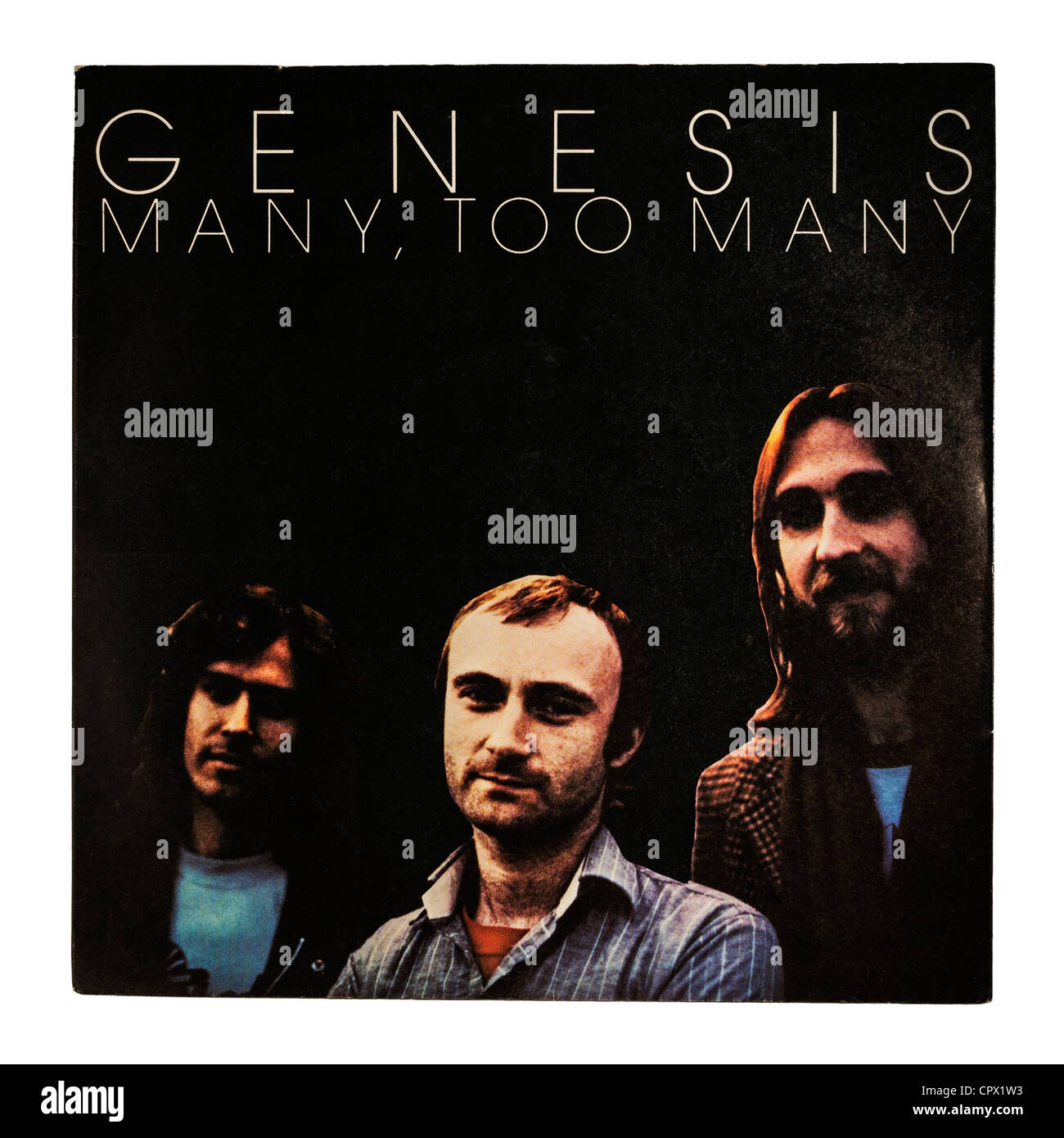 Eine einzige Schallplatte von Genesis auf weißem Hintergrund Stockfoto