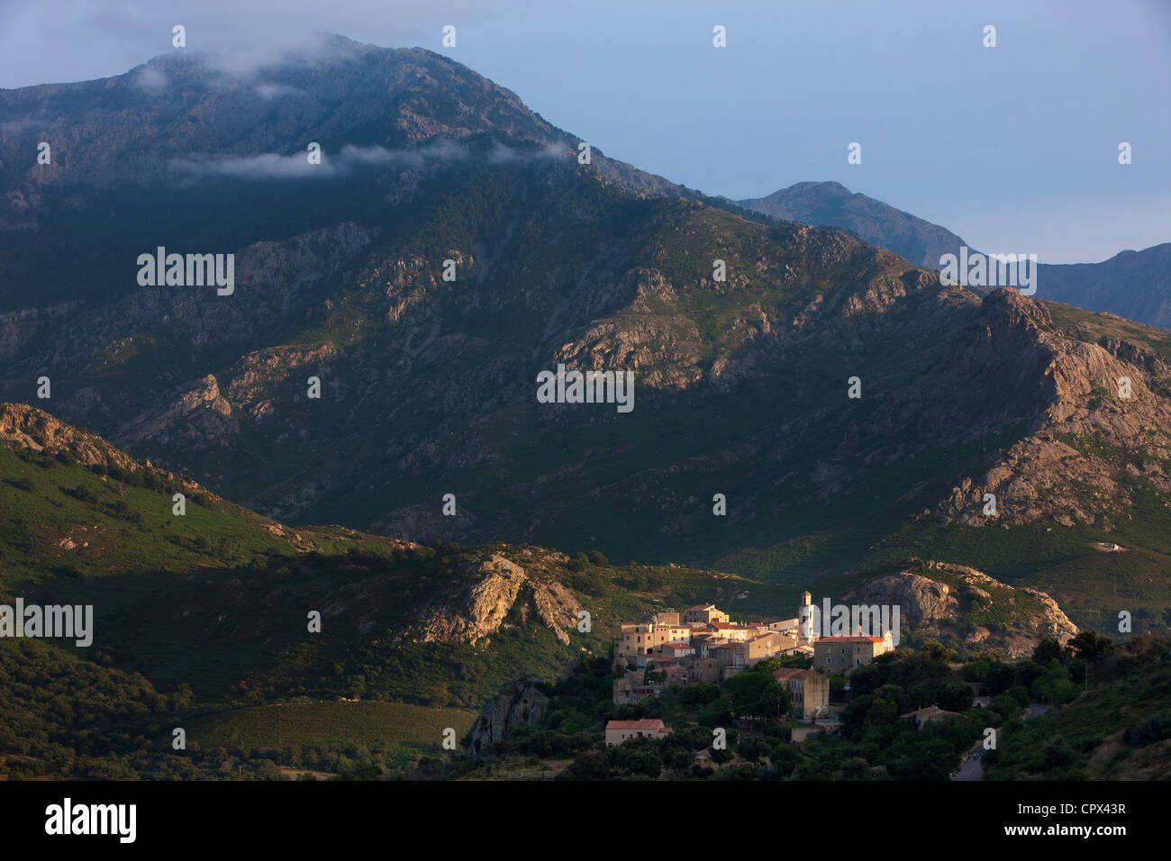 Das Dorf Montemaggiore auf der Route des Artisans, la Balagne, Korsika, Frankreich Stockfoto