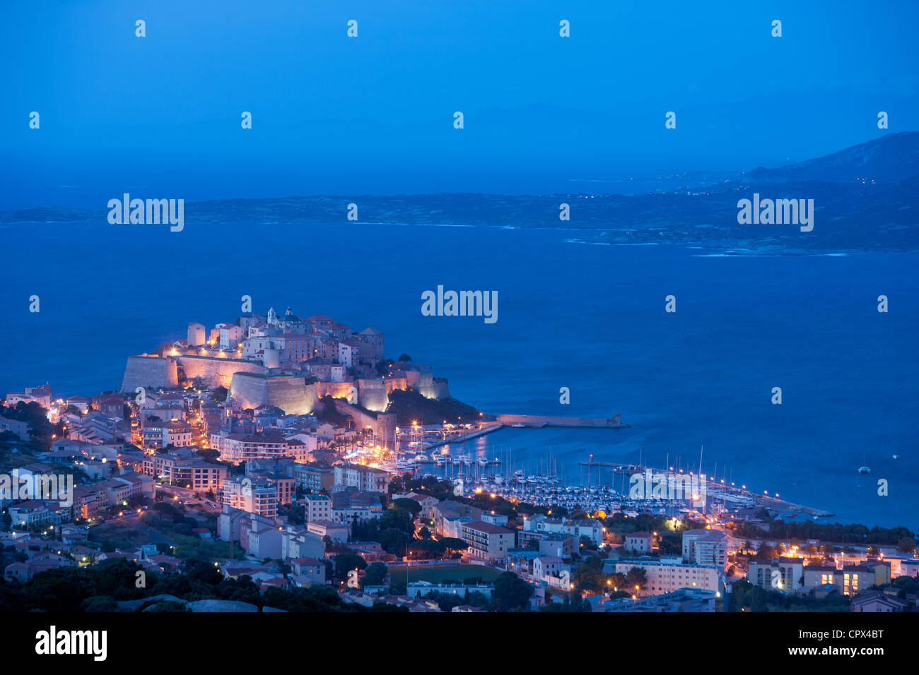 Calvi in der Abenddämmerung, Korsika, Frankreich Stockfoto