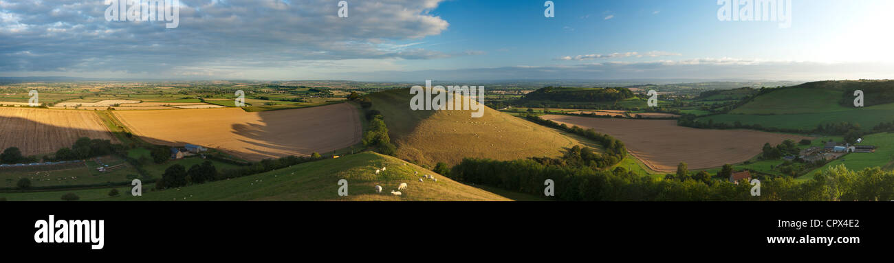 Parrock Hill Wiith Glastonbury Tor in der Ferne, von Corton Hill, Somerset, England, UK Stockfoto