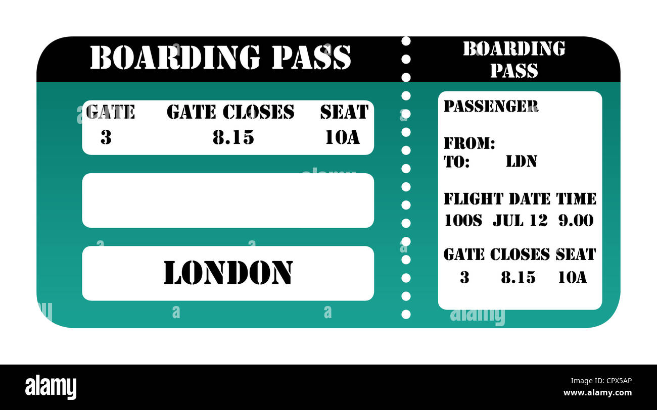 London 2012-boarding-Pass isoliert auf weißem Hintergrund. Stockfoto