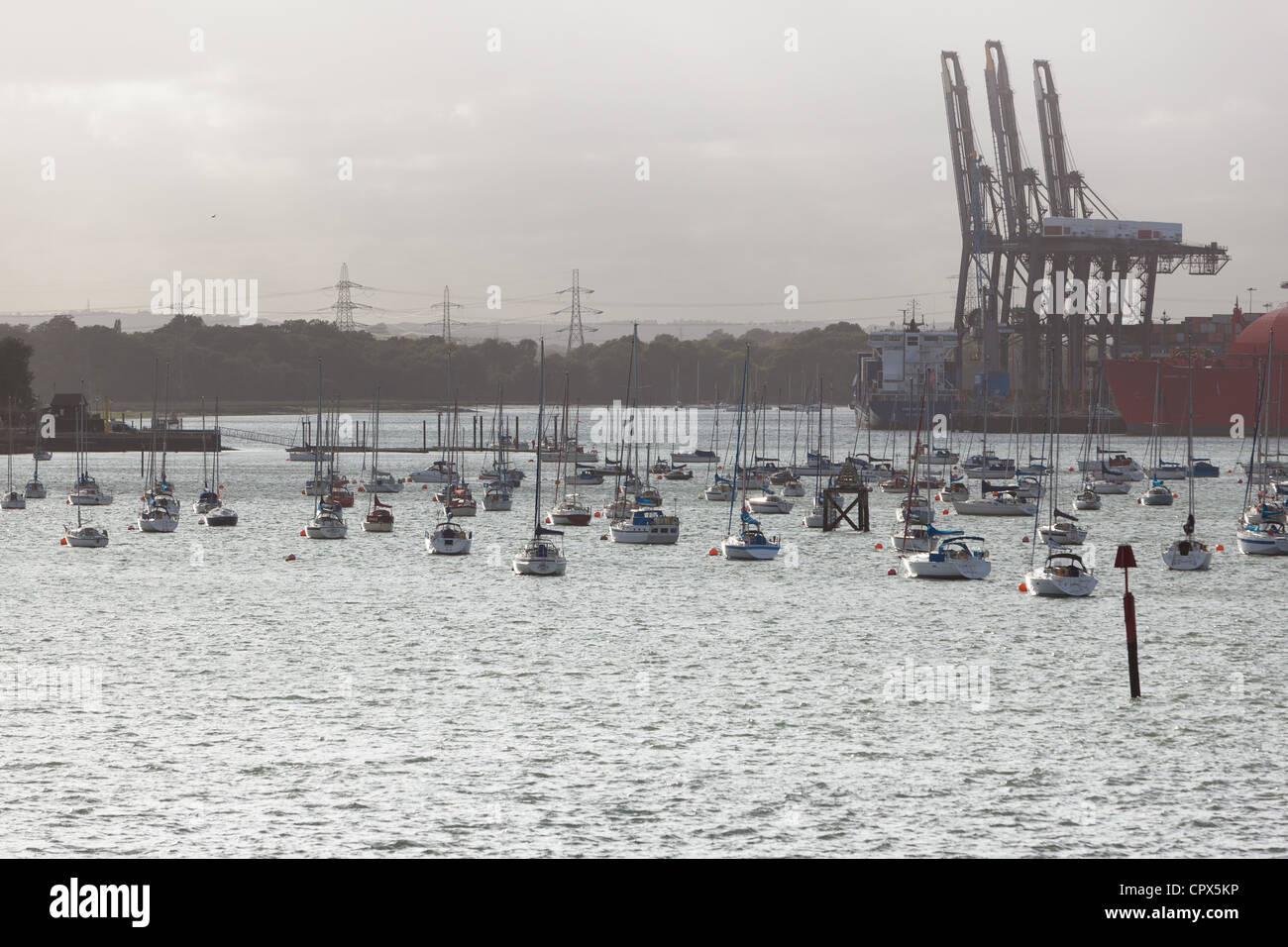 Yachten ankern in Southampton Gewässern England UK Stockfoto