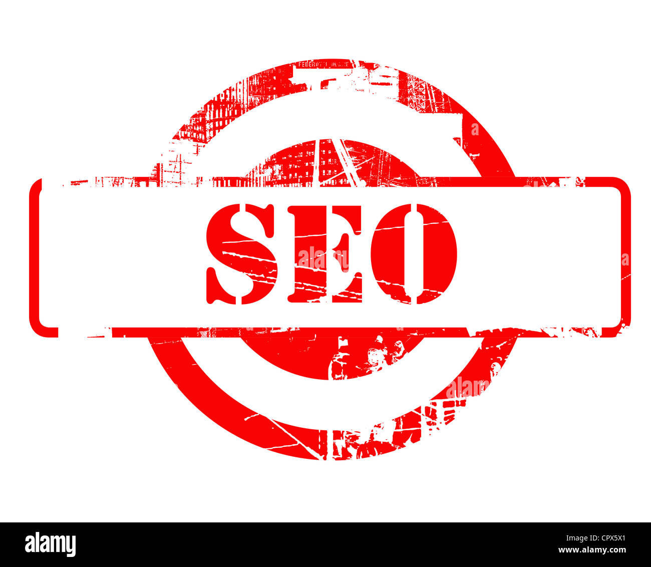 SEO, Search Engine Optimierung rot Stempel mit textfreiraum isoliert auf weißem Hintergrund. Stockfoto