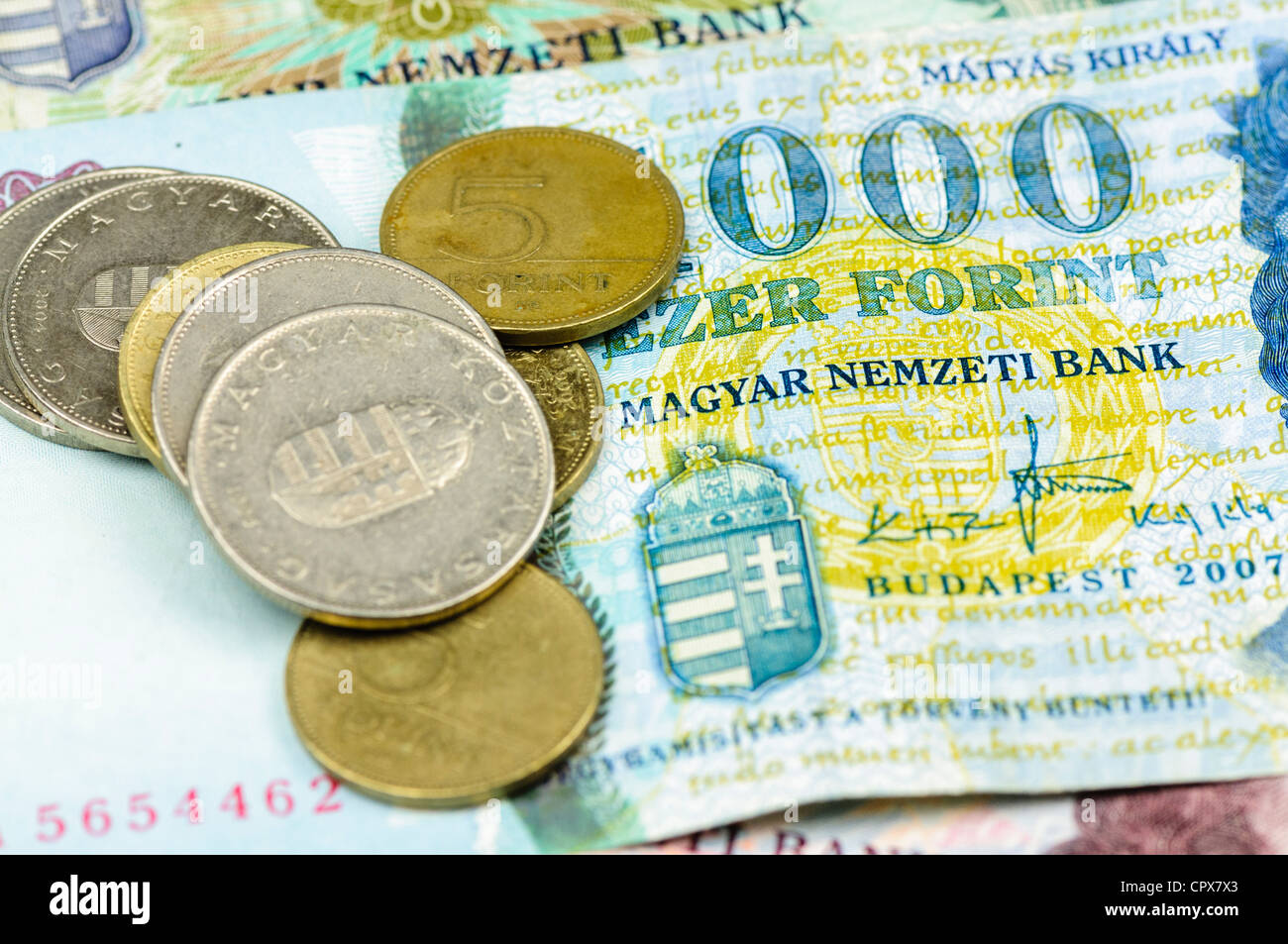 Ungarische Forint Banknoten und Münzen Stockfoto