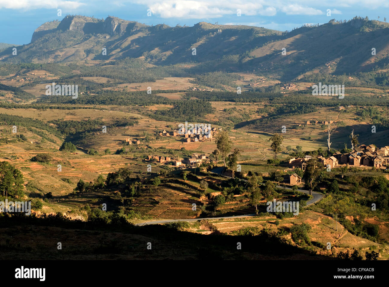 Madagaskar-Hochland ehemalige Provinz von Fianarantsoa Vatovavy Fitovinany hohe Matsiatra Regionen Tiefland Dörfer der nationalen Stockfoto