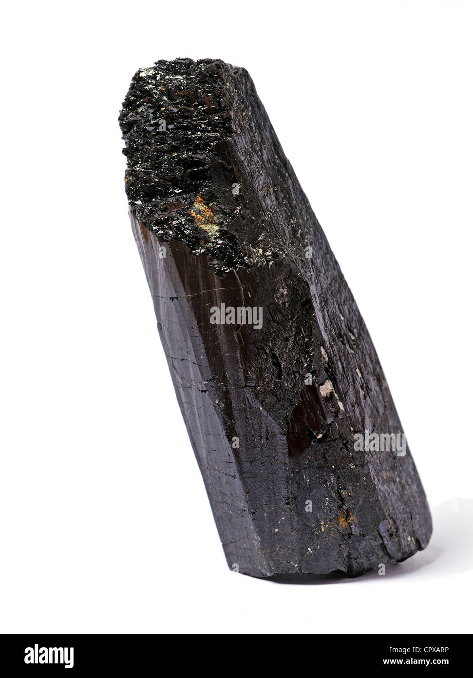 Schwarzer Schörl Turmalin (Borosilikat Mineral) aus Brasilien Stockfoto