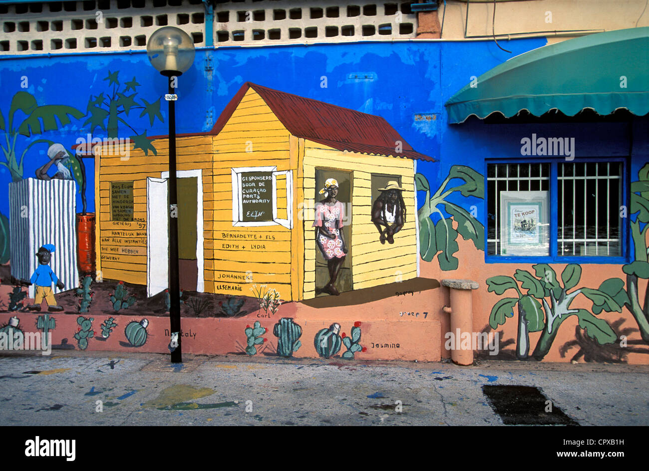Niederländischen Antillen, Curacao-Insel, Stadt Willemstad, bemalten Wand Stockfoto