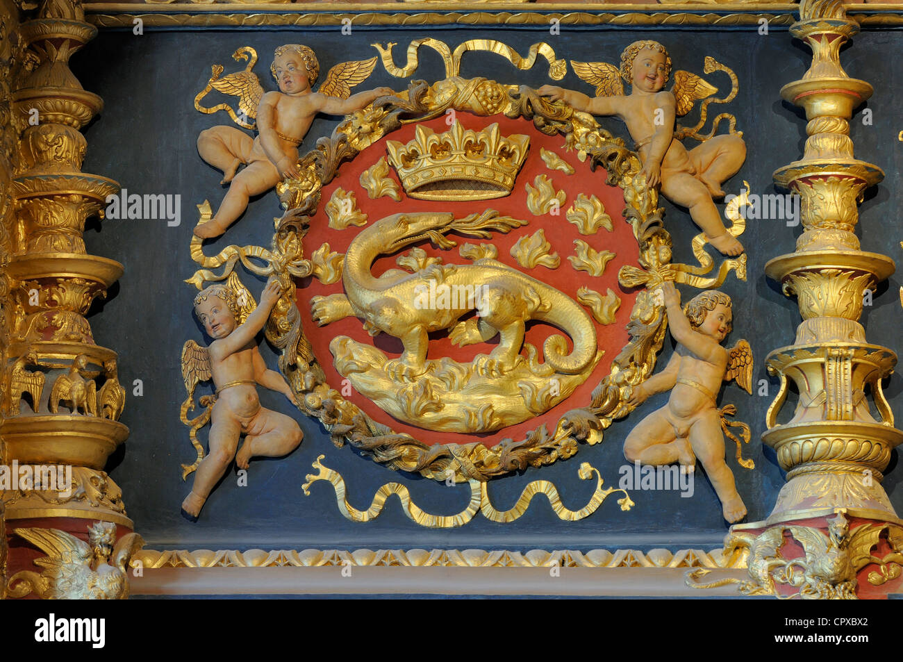 Frankreich, Loir et Cher, Loire-Tal als Weltkulturerbe der UNESCO, Chateau de Blois, der Salamander von Francois 1. aufgeführt Stockfoto