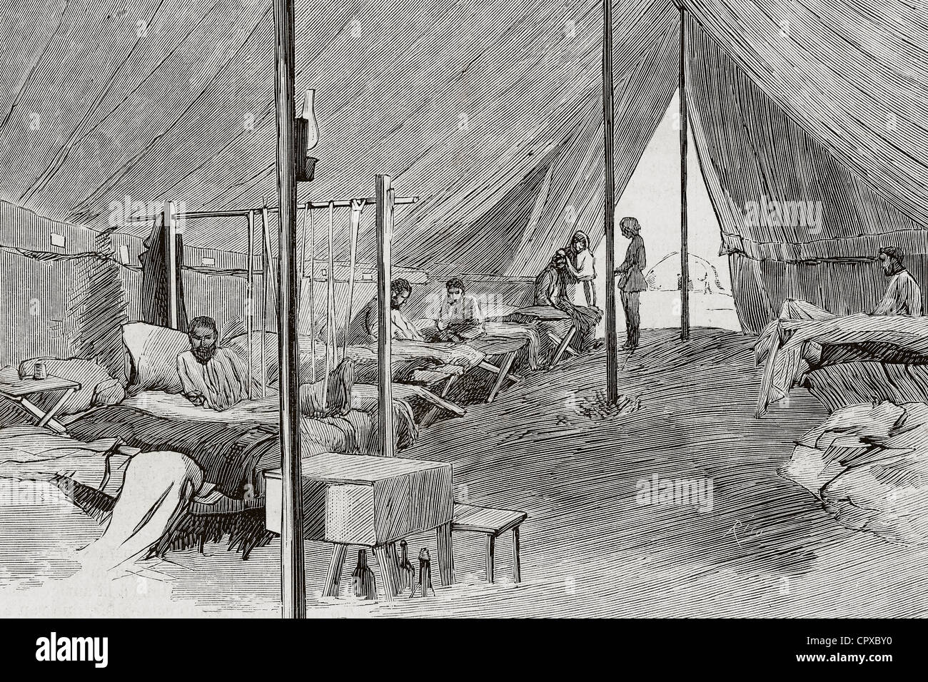 Russisch-türkischen Krieg (1877-1878). Zimnitza. Lazarett für Kranke und verwundete Russen. Stockfoto