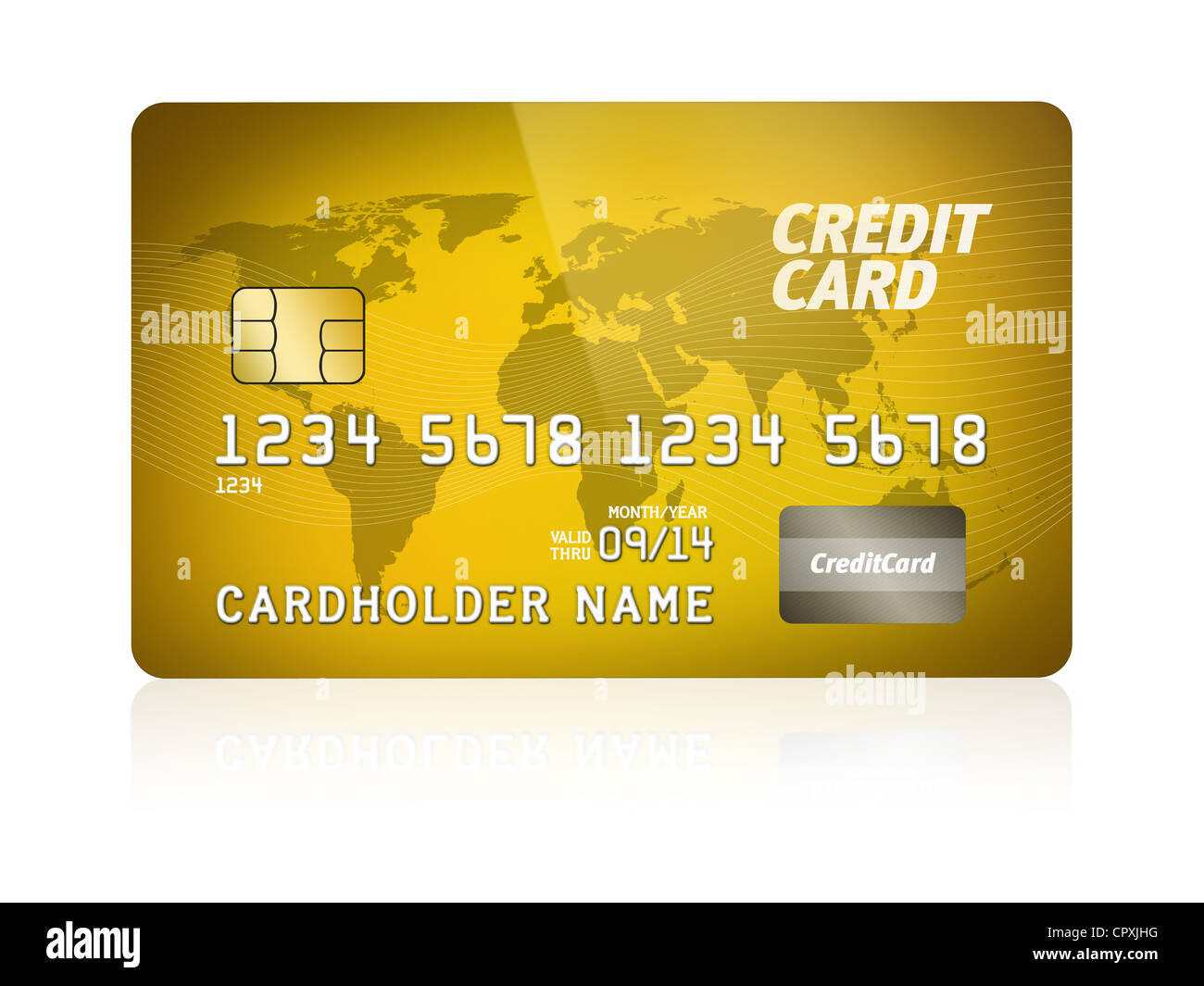 Detailreiche Darstellung einer Plastik Kreditkarte. Isoliert auf weiss. Stockfoto