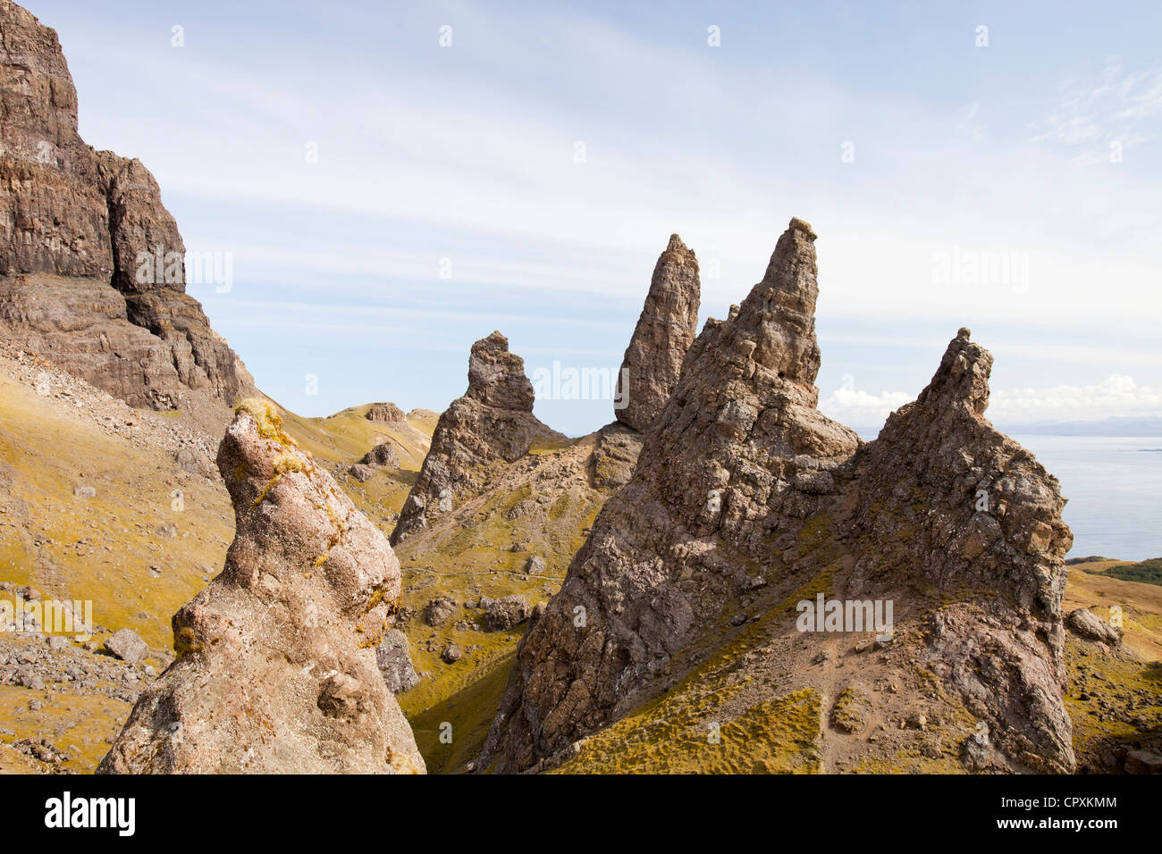 Der Old Man of Storr auf der Halbinsel Trotternish, Isle Of Skye, Schottland, Vereinigtes Königreich. Stockfoto