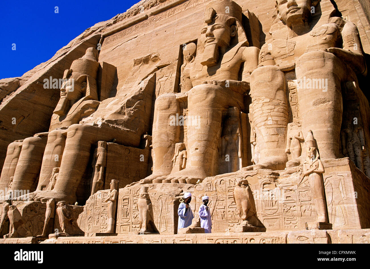 Ober-Ägypten, Nubien, Abu Simbel, Ägypten Website gelistet als Weltkulturerbe der UNESCO, Wächter im Tempel Ramses II Stockfoto