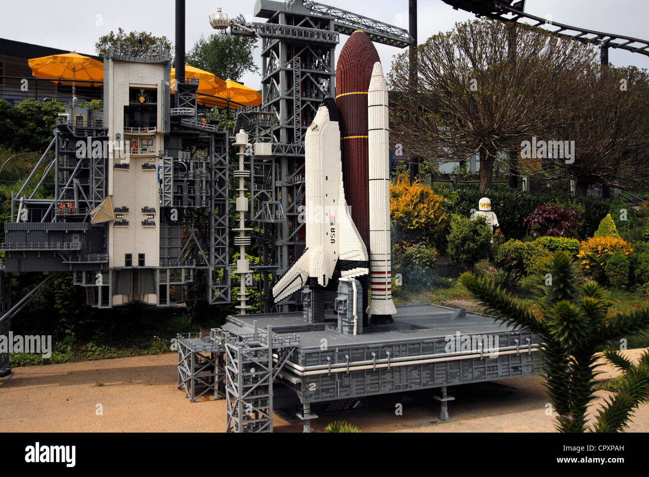 Legoland - machte Cape Canaveral - Kennedy Space Center Shuttle Start - von Lego-Steinen Stockfoto