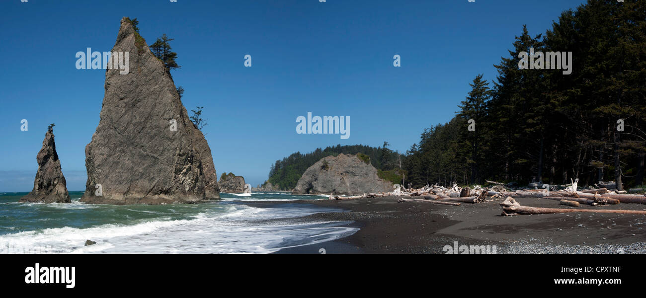Rialto Strand zusammengesetzte Panoramabild, in der Nähe von La Push, Washington, USA Stockfoto