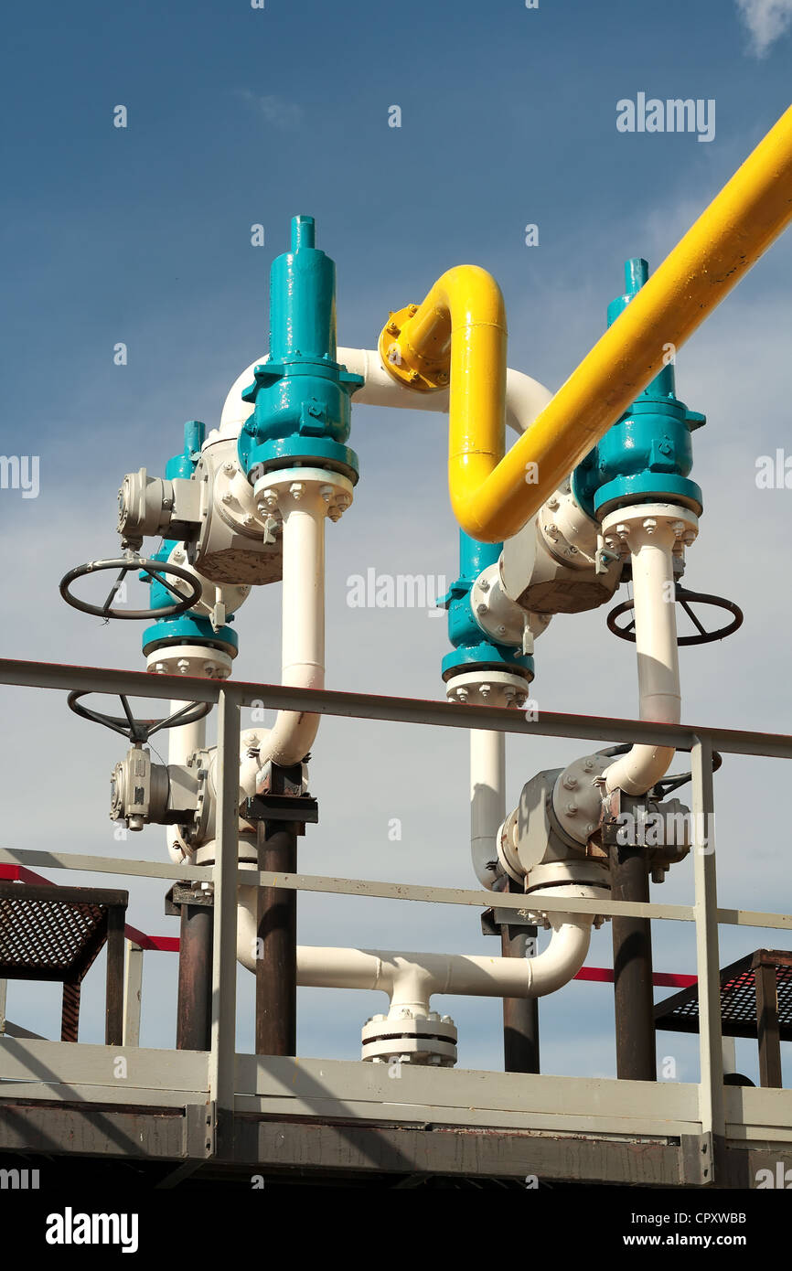 Vertrieb, Energie, Fossil, Kraftstoff, Gas, Industrie, Installation, Metall, Bergbau, natürlichen, Petrochemie, Rohrleitung, Rohr, Rohrleitungen Stockfoto
