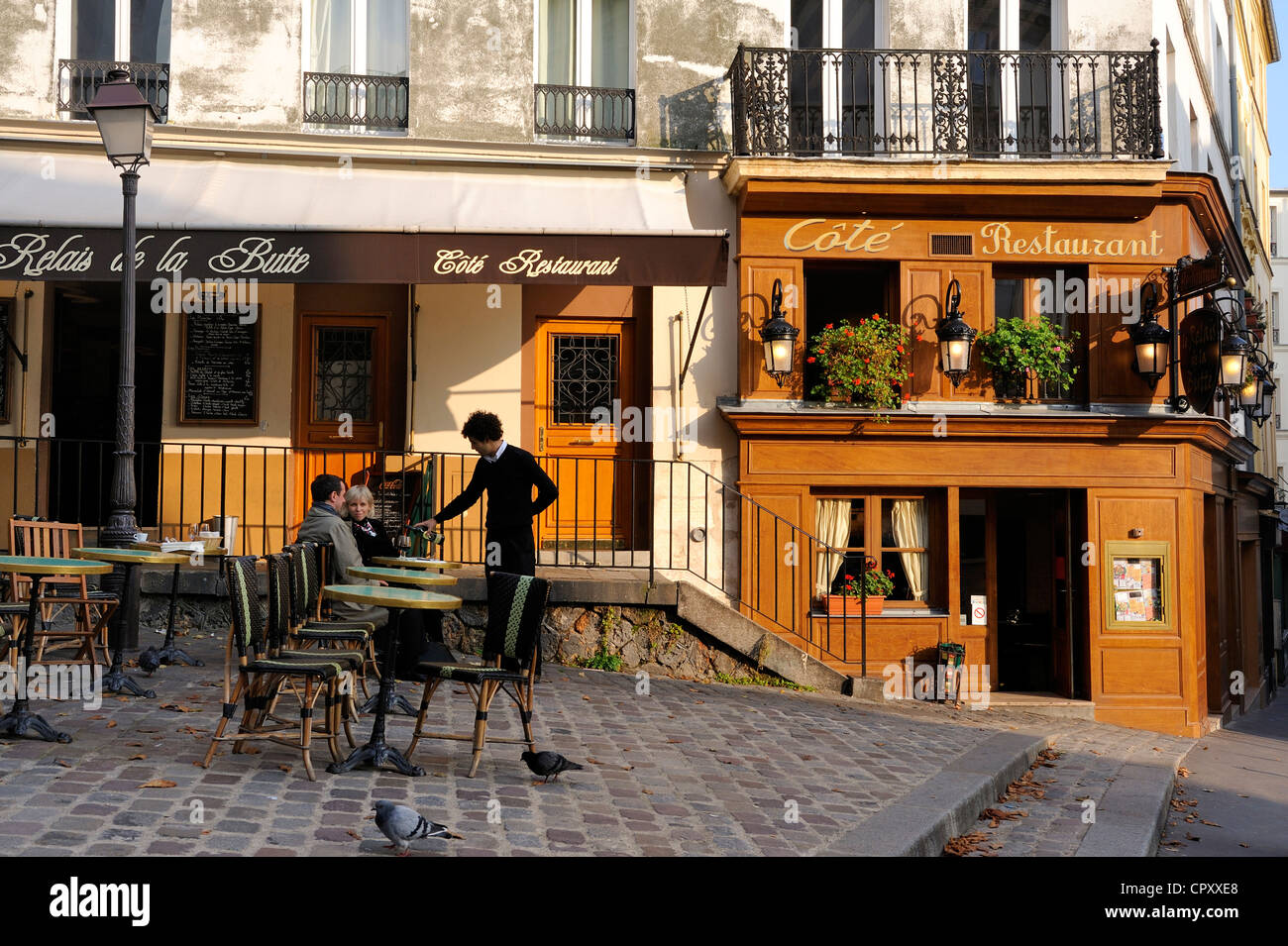 Frankreich, Paris, la Butte Montmartre, Terrasse des Cafe De La Butte Quadrat Emile Goudeau Stockfoto