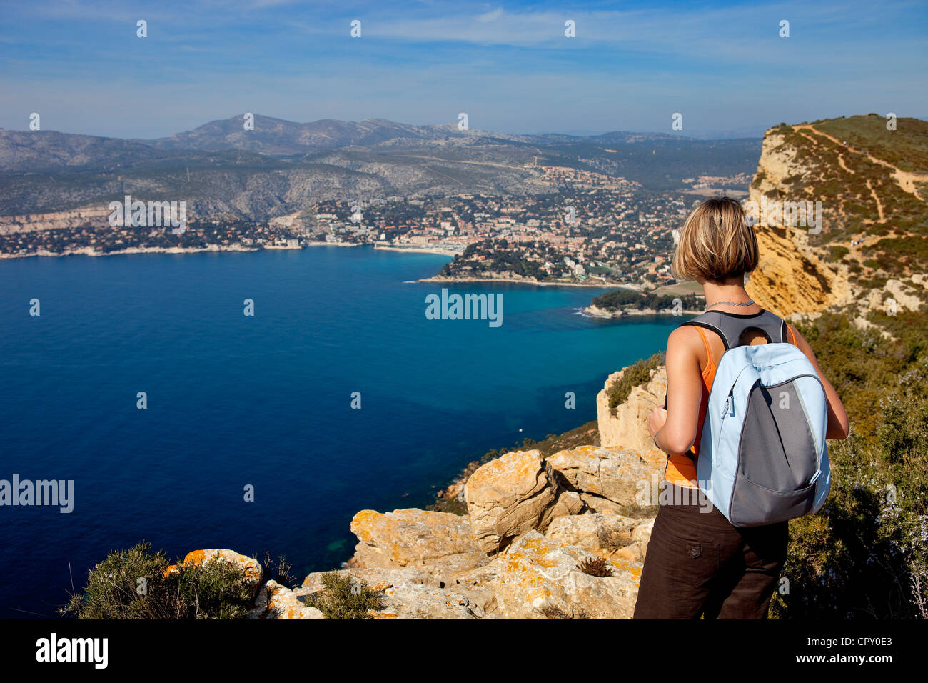 Frankreich, Bouches-du-Rhône, Cassis, Wandern in den Calanques von Cap Canaille (Calanques Nationalpark seit 2012/04/18) Stockfoto