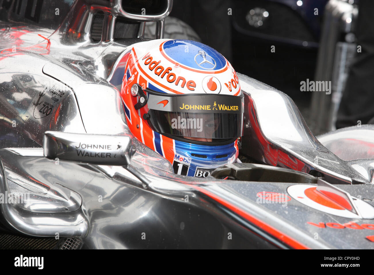 Jenson Button in seinem Formel 1 Auto Stockfoto