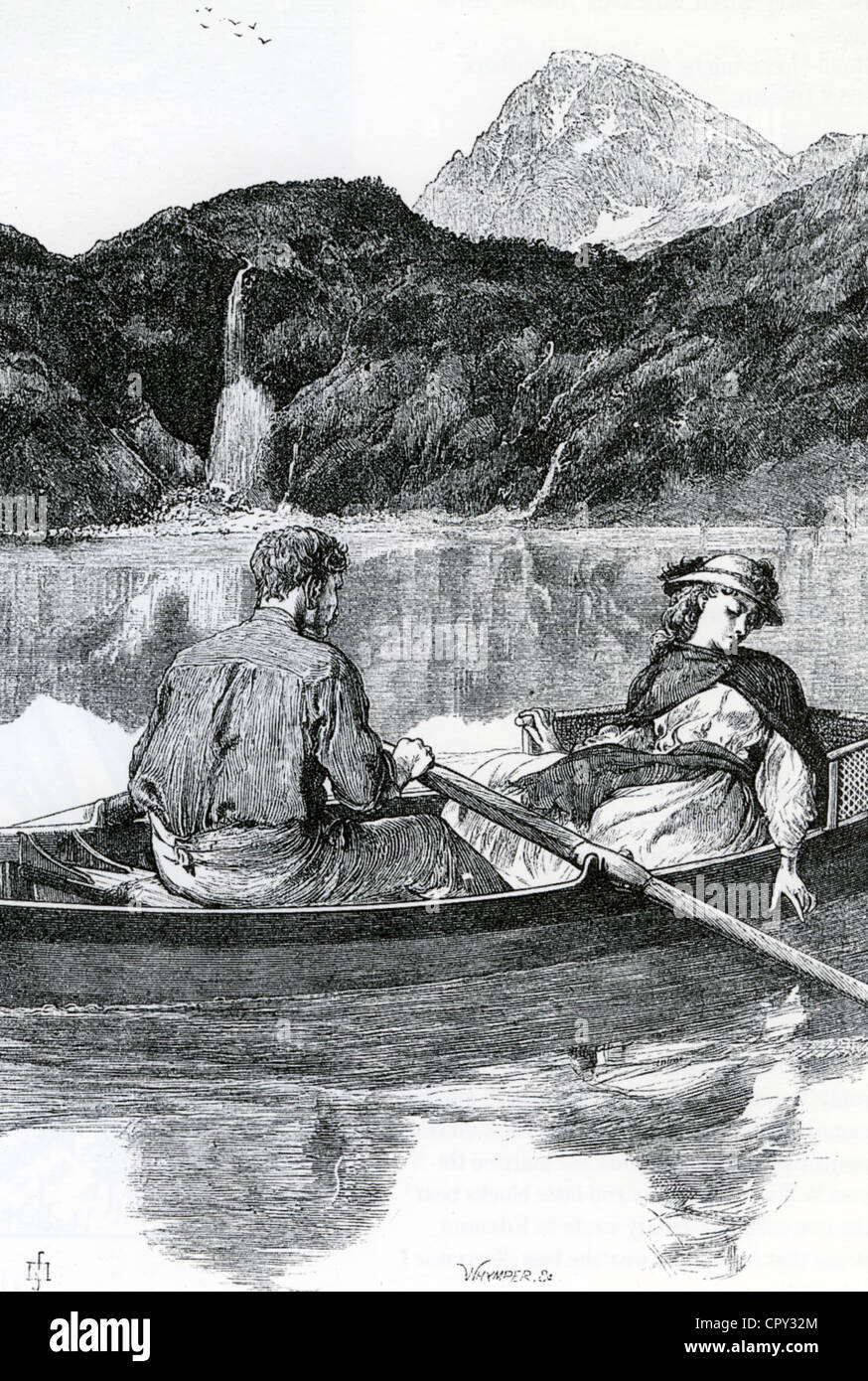 Engländers JAMES MAHONEY (1847-1879). Holzstich von Edward Whymper seines Bildes "Herbst-Touristen" Stockfoto