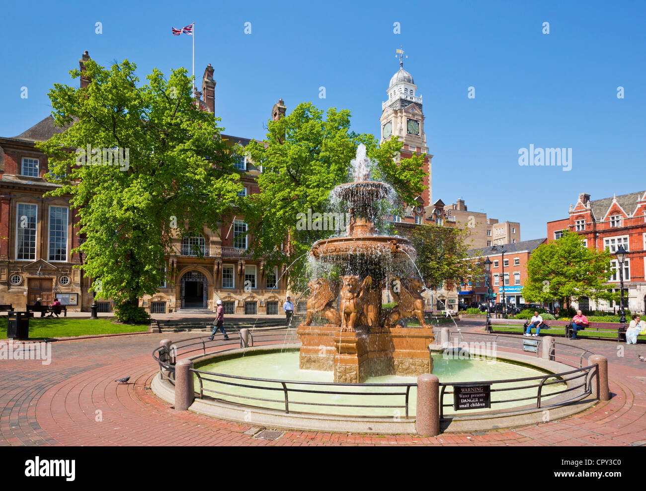 Leicester Rathausplatz Brunnen Leicester Stadtzentrum Leicestershire East Midlands England UK GB EU Europa Stockfoto