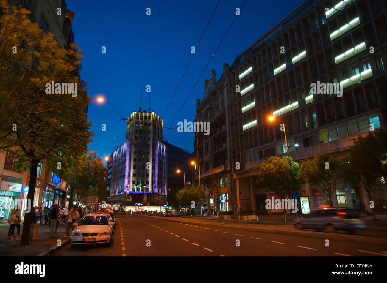 Terazije Square bei Nacht Belgrad Serbien Mitteleuropa Stockfoto