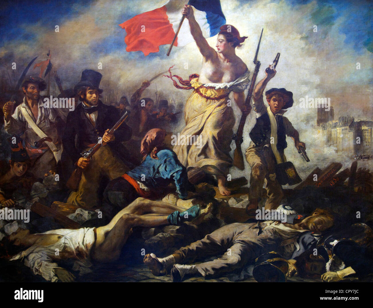Freiheit führt das Volk, 28. Juli 1830, von Eugène Delacroix, 1831, Musee du Louvre-Museum, Paris, Frankreich Stockfoto