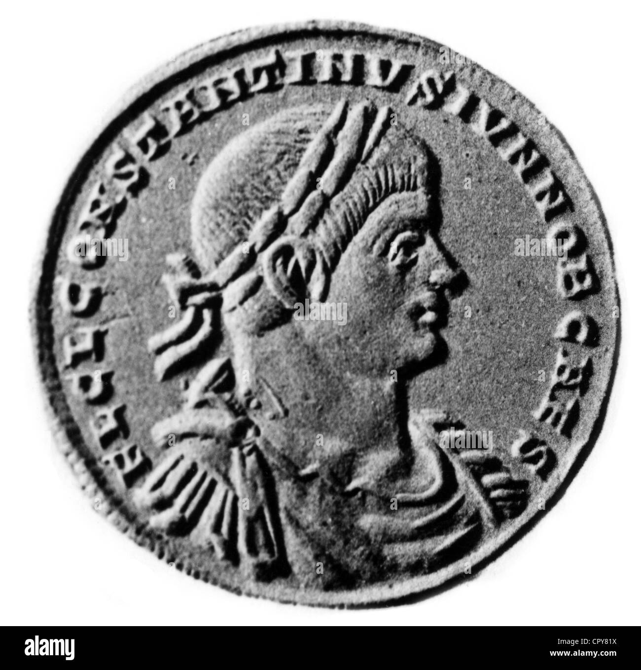 Konstantin II (Flavius Claudius Constantinus), 317-340, römische Kaiser 337-340, Porträt, Münze, ca. 335, Konstantinischen dyn Stockfoto