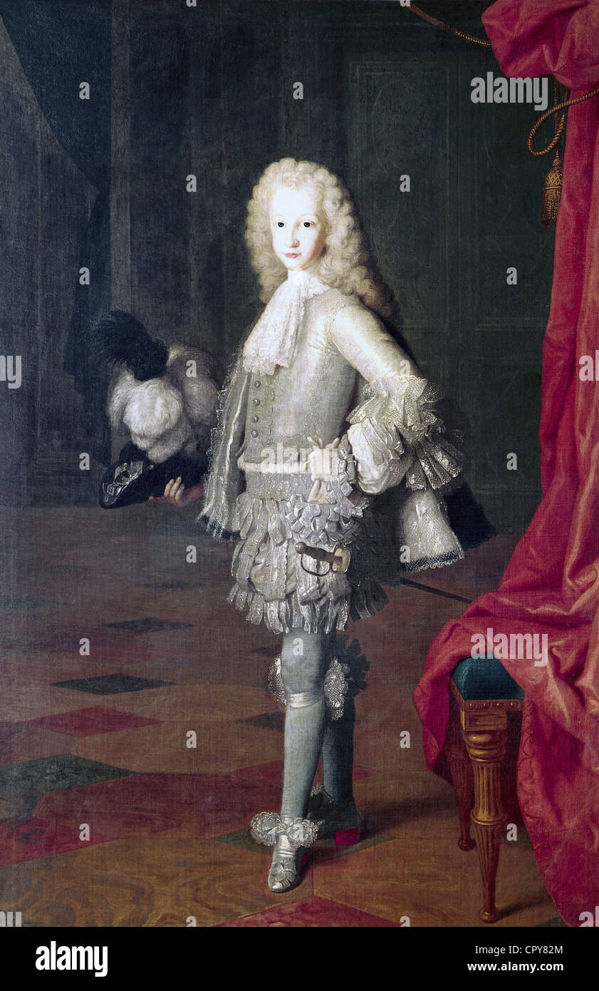 Louis I., 28.8.1707 - 31.8.1724, König von Spanien 14.1. - 31.8.1724, volle Länge, Gemälde von Michel-Ange Houasse (1.680 - 1717), Museo del Prado, Madrid, Stockfoto