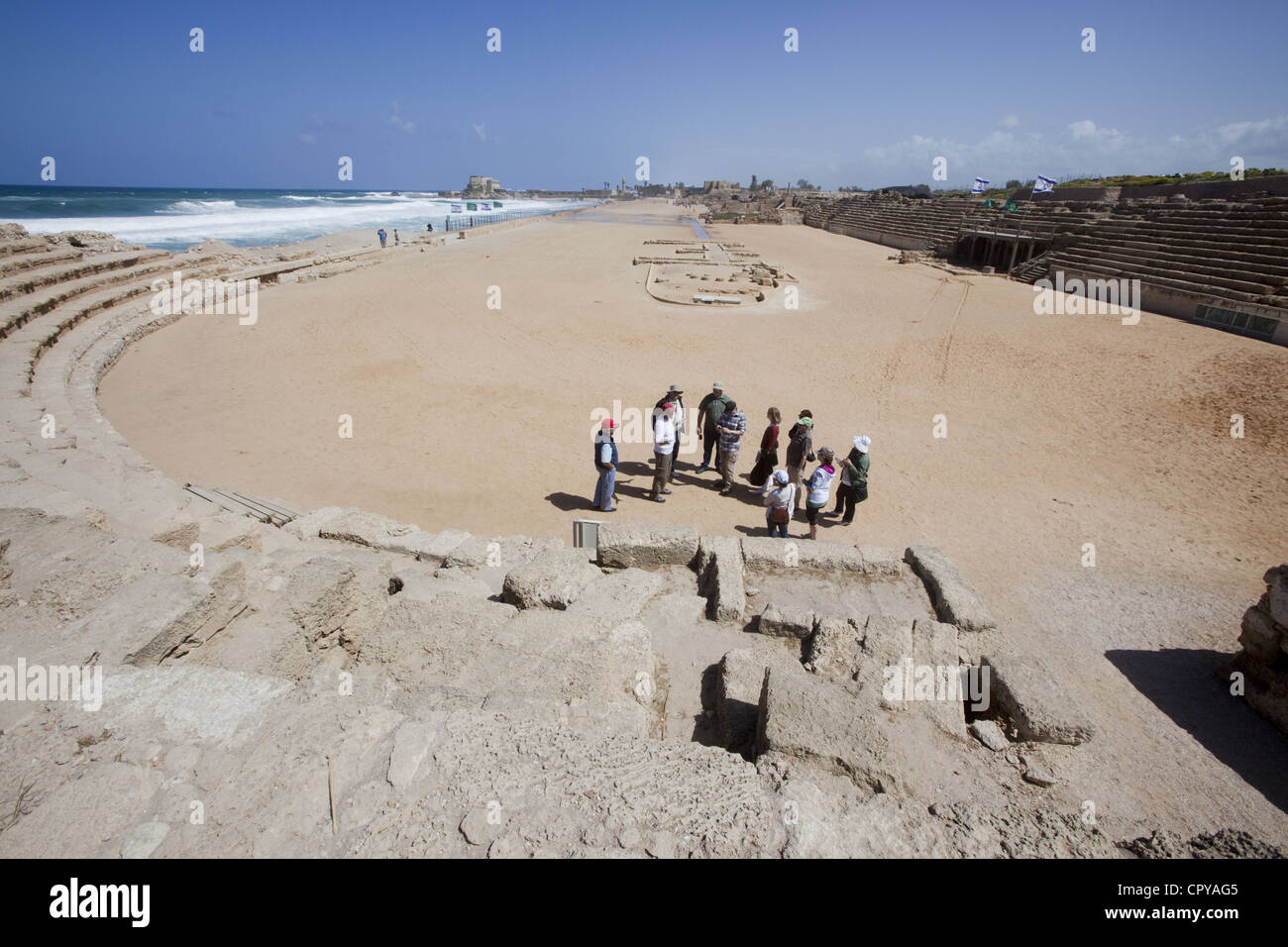 Das römische Hippodrom gebaut von Herodes die großen über 25 – 13 v. Chr. in Caesarea, Israel Stockfoto