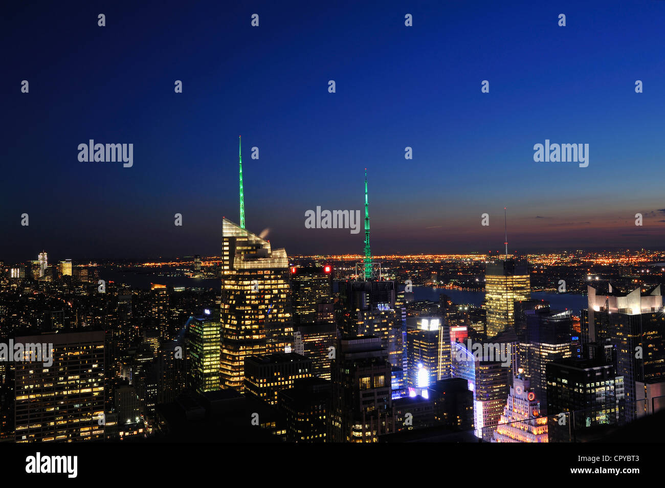 Nachtansicht von Midtown Manhattan von Top of the Rock, NYC Stockfoto