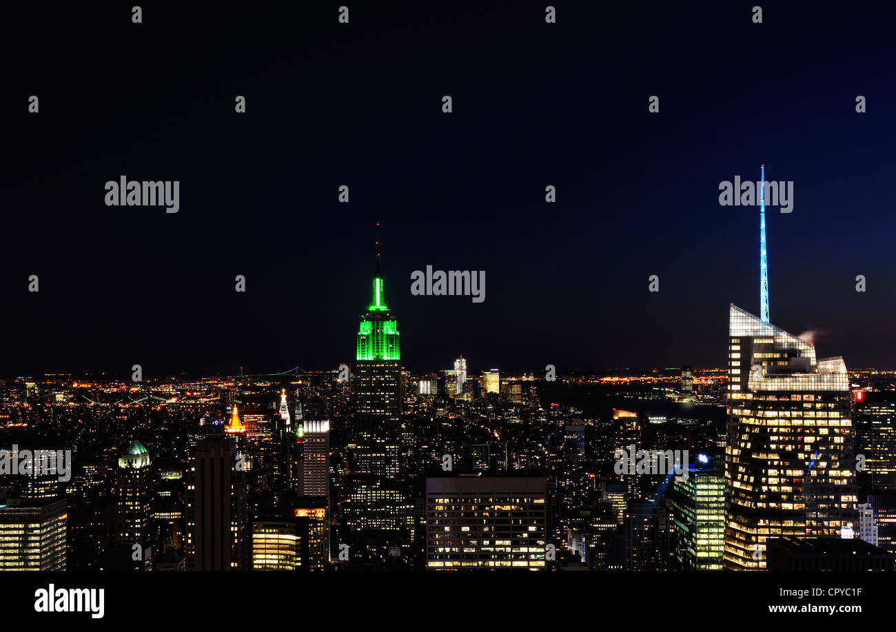 Empire State Building, Midtown Manhattan in der Nacht, NYC Stockfoto