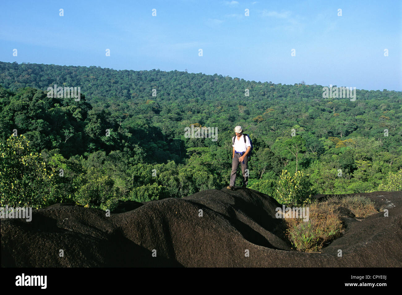 Frankreich Französisch-Guayana-Übersee-Departement Inselberg oder Monadnock über Baldachin Granit Bildung tief im Amazonas-Regenwald Stockfoto
